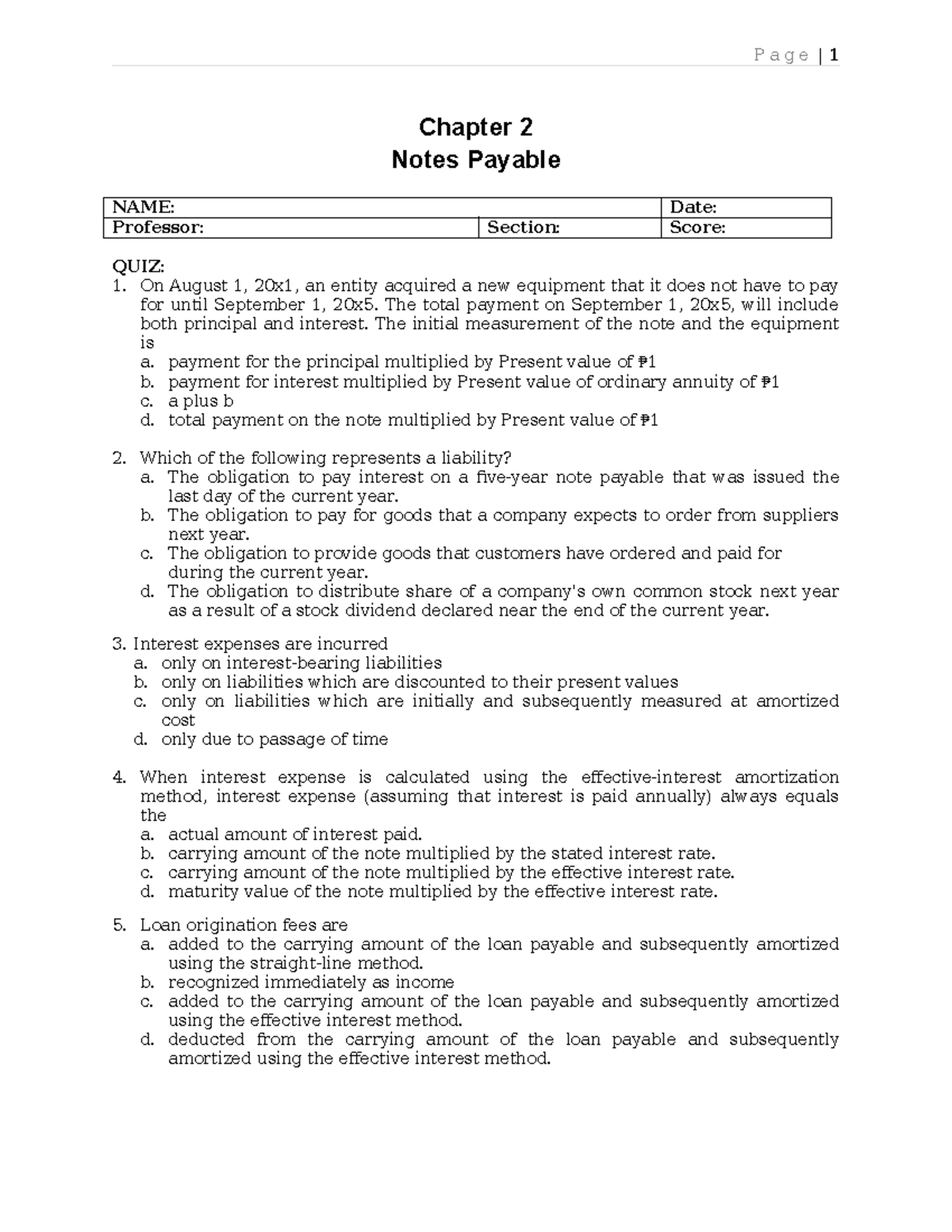 QUIZ Chapter+2 Notes+ Payable+-+Copy - P a g e | 1 Chapter 2 Notes ...
