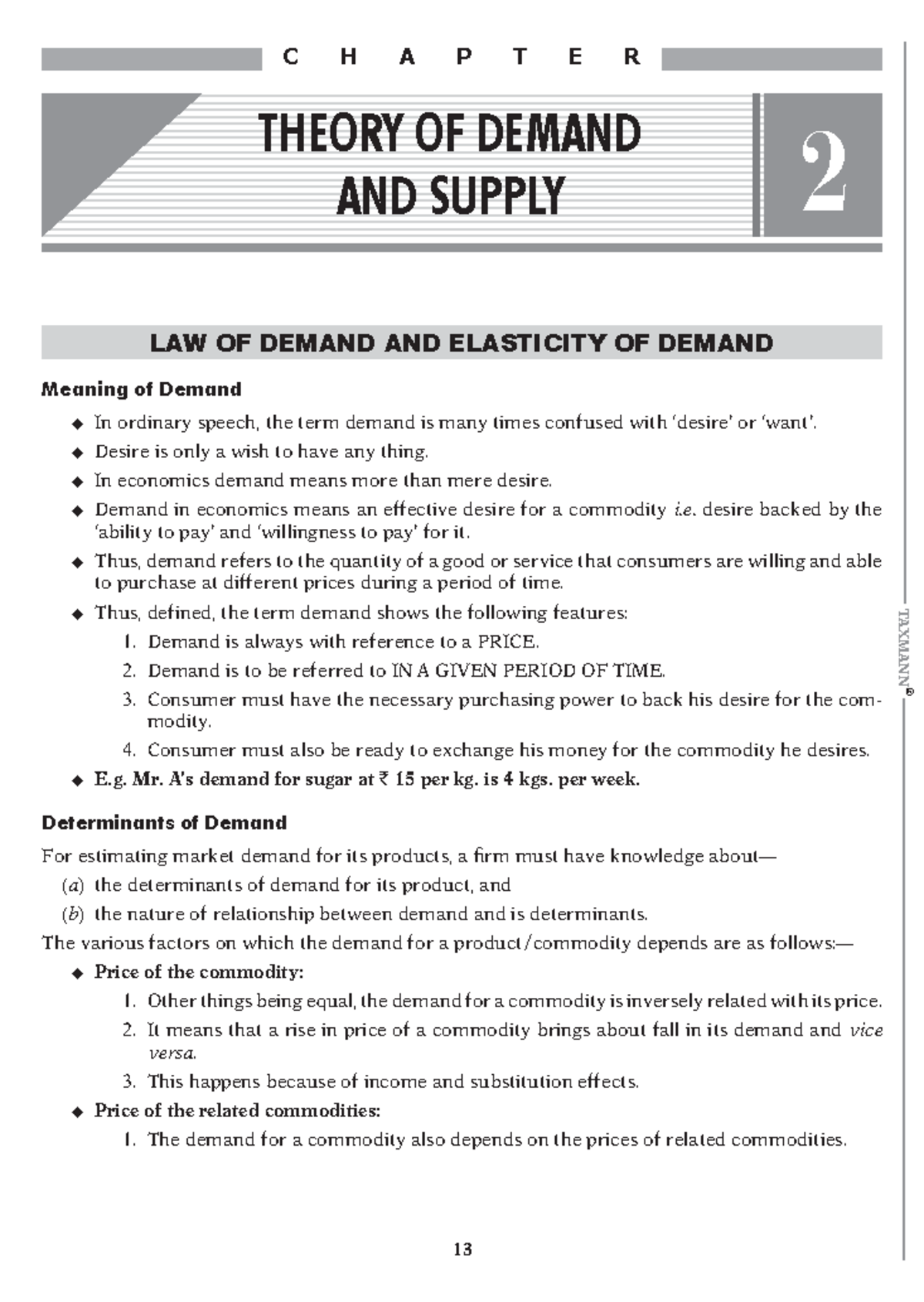 Theory of demand and supply TAXMANN ® Law of DemanD anD eLasticity of