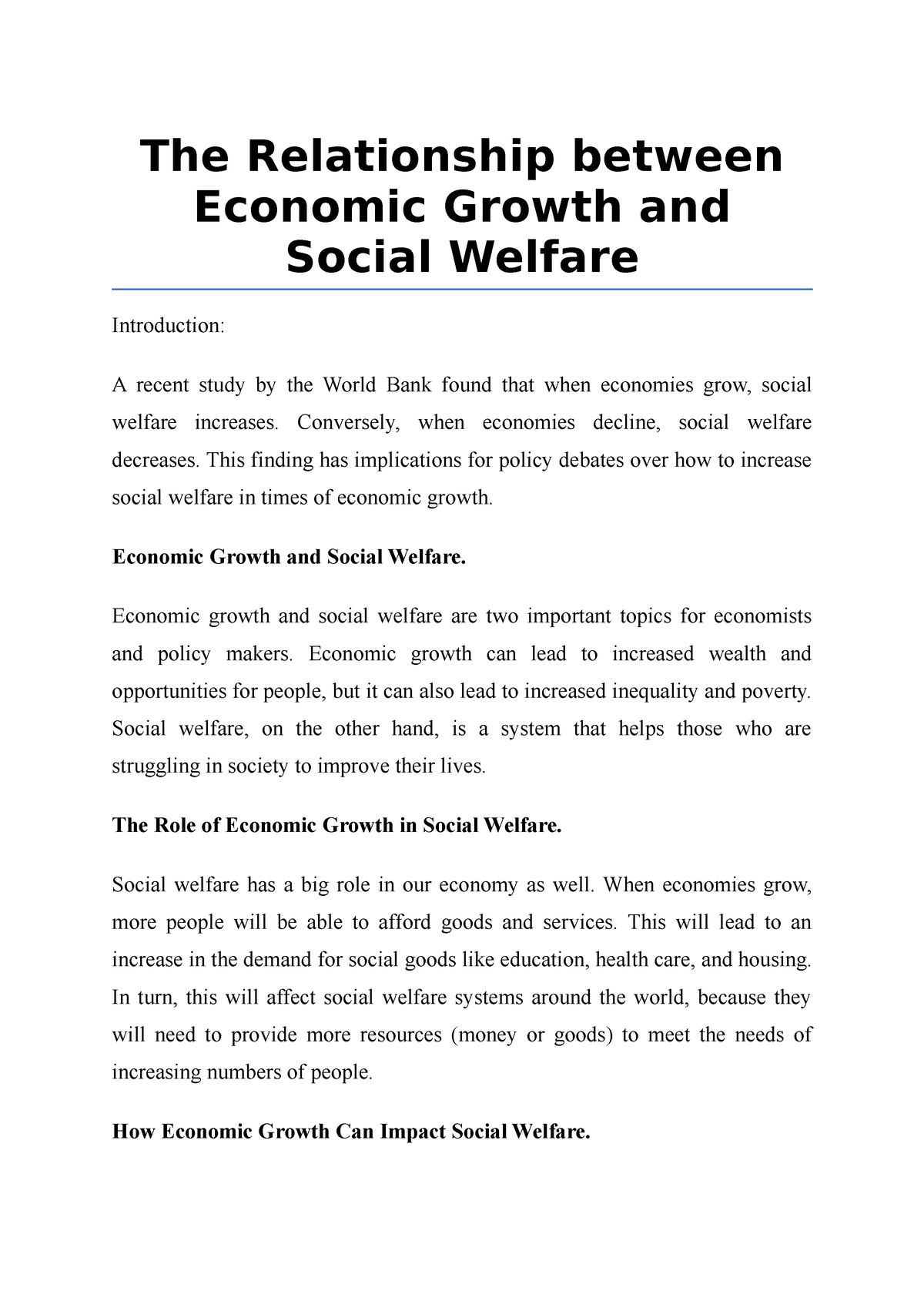 The Relationship Between Economic Growth And Social Welfare - The ...