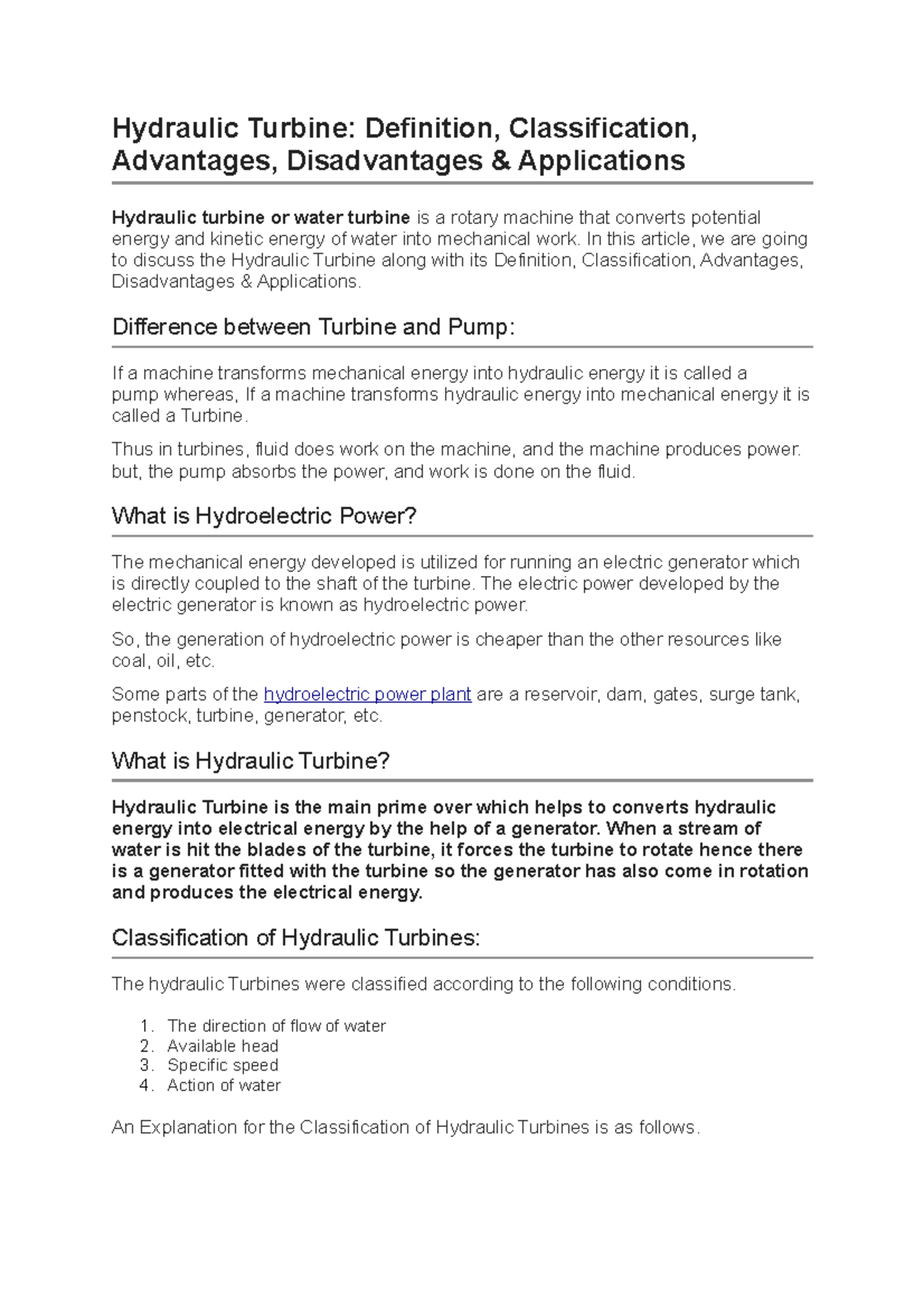 Hydraulic Turbine Definition Classification Advantage vrogue.co