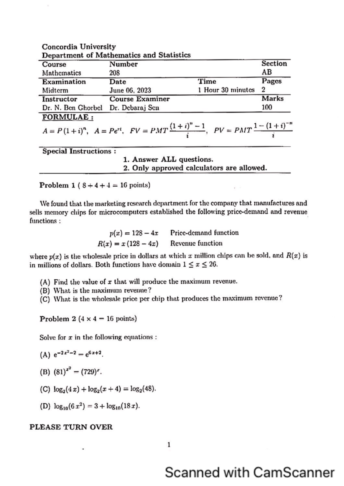 Midterm summer 2023 - MATH 208 - Studocu