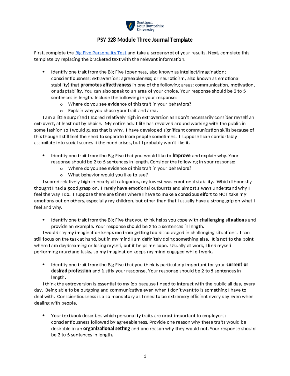 PSY 328 Module Three Journal - Next, complete this template by ...