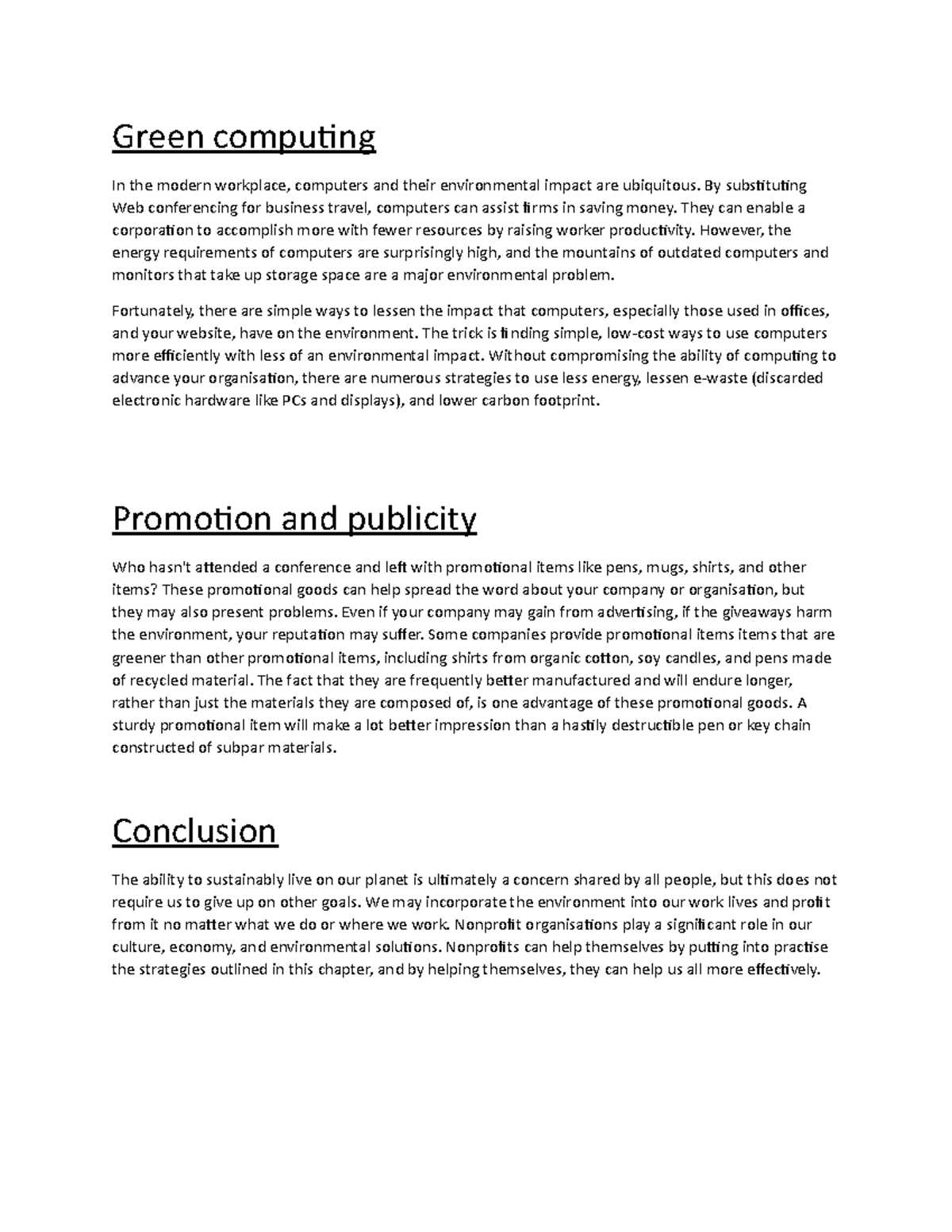 Green computing SHAHEER Green computing In the modern workplace