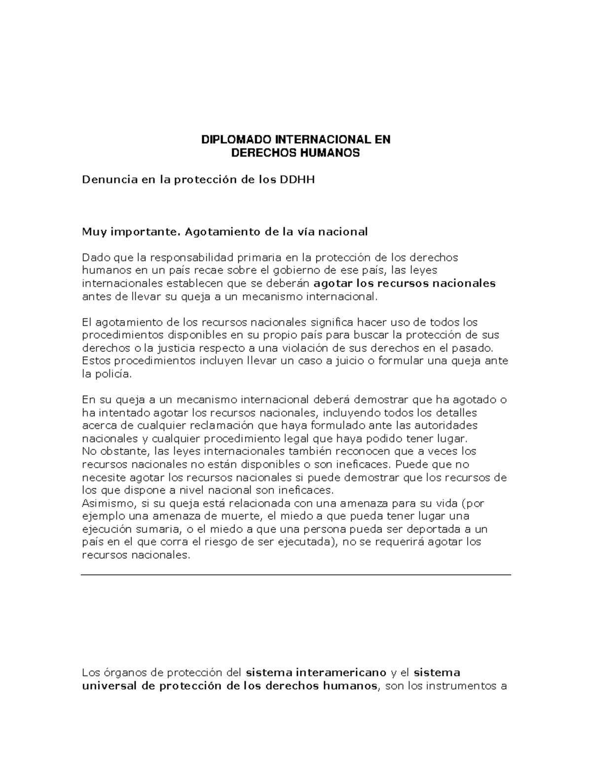 5.La denuncia en la proteccion de los ddhh - DIPLOMADO INTERNACIONAL EN ...