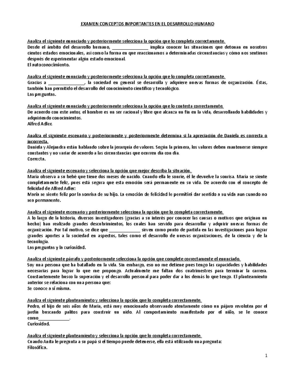 Examen Desarrollo Humano (Desarrollo Humano) - EXAMEN CONCEPTOS