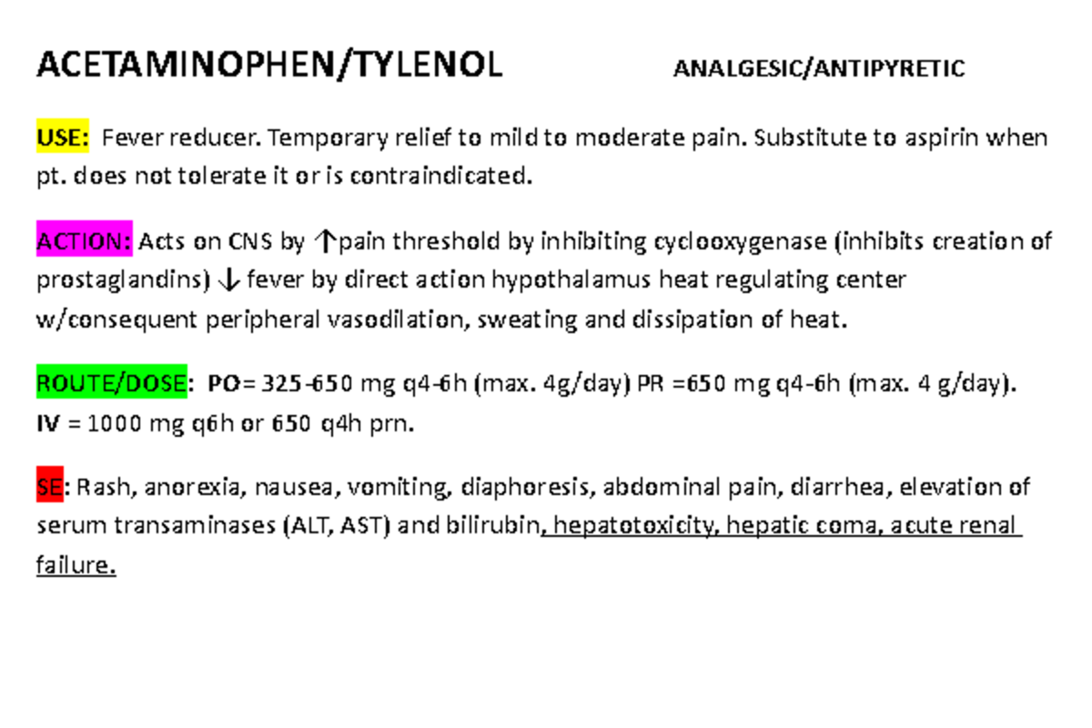 Acetaminophen ACETAMINOPHEN/TYLENOL ANALGESIC/ANTIPYRETIC USE Fever