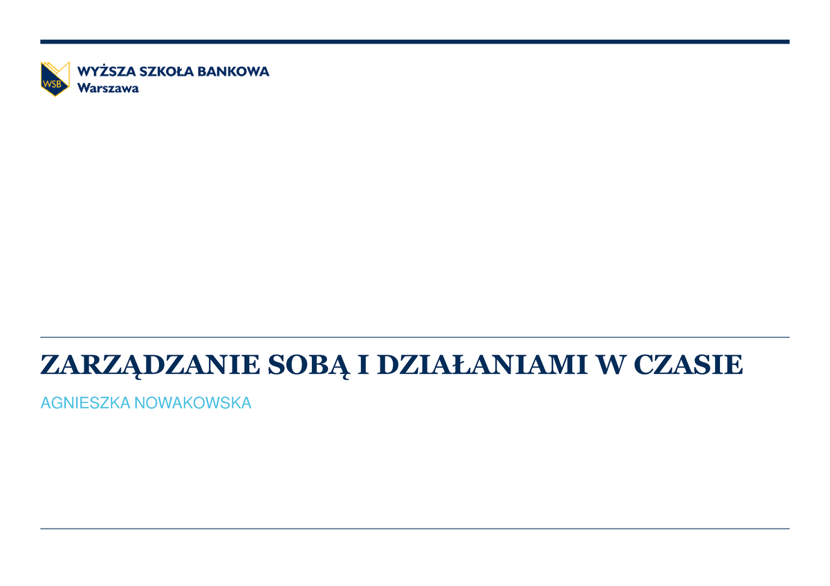 4. Zarządzanie Sobą I Działaniami W Czasie [techniki Zarządzania Sobą W ...