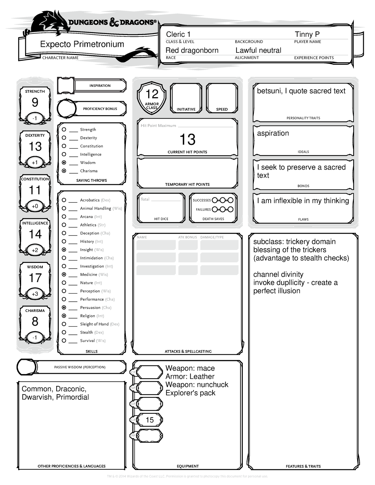 Dndsheet 2 - DND sheet - RACE CLASS & LEVEL PLAYER NAME CHARACTER NAME ...