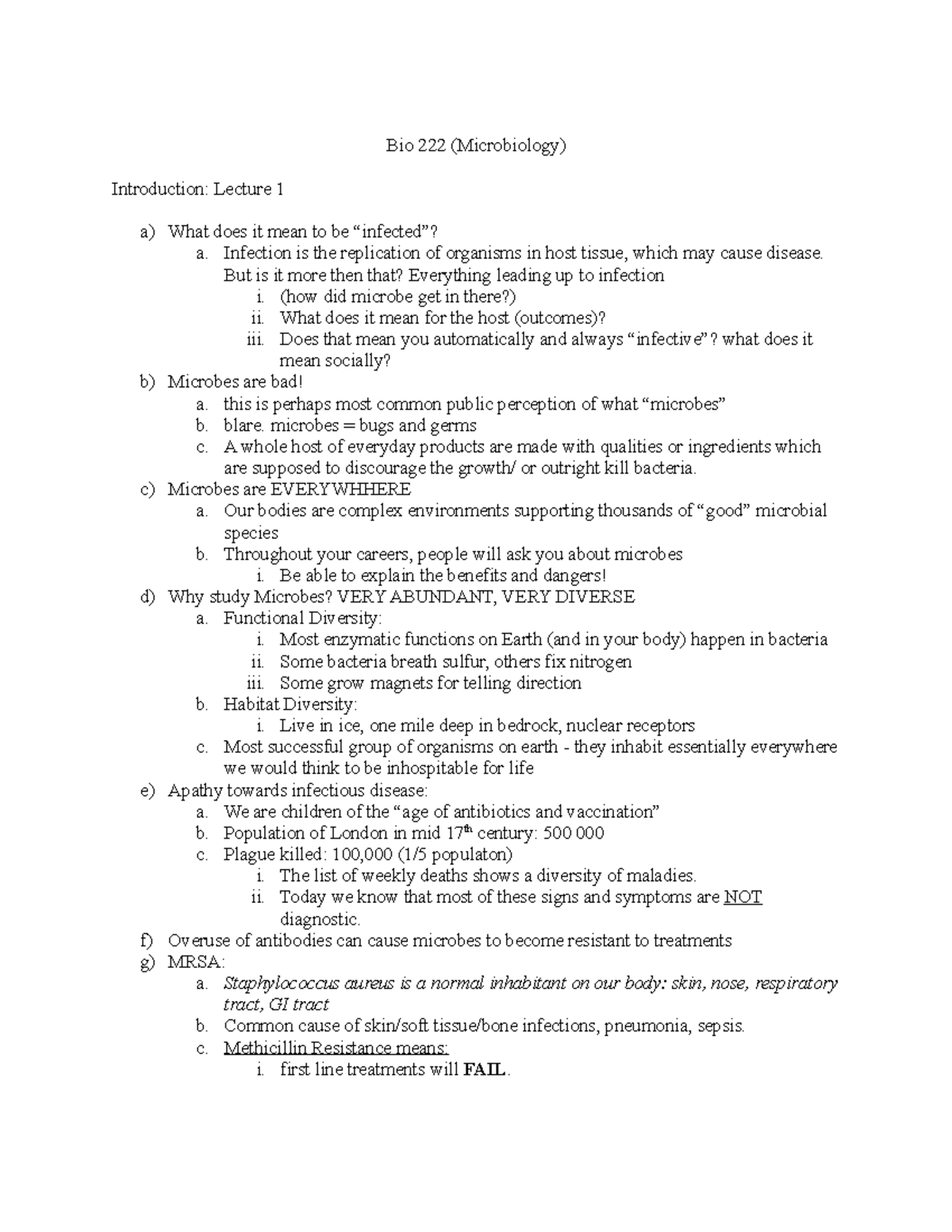 Bio 222 - Microbiology - Bio 222 (Microbiology) Introduction: Lecture 1 ...