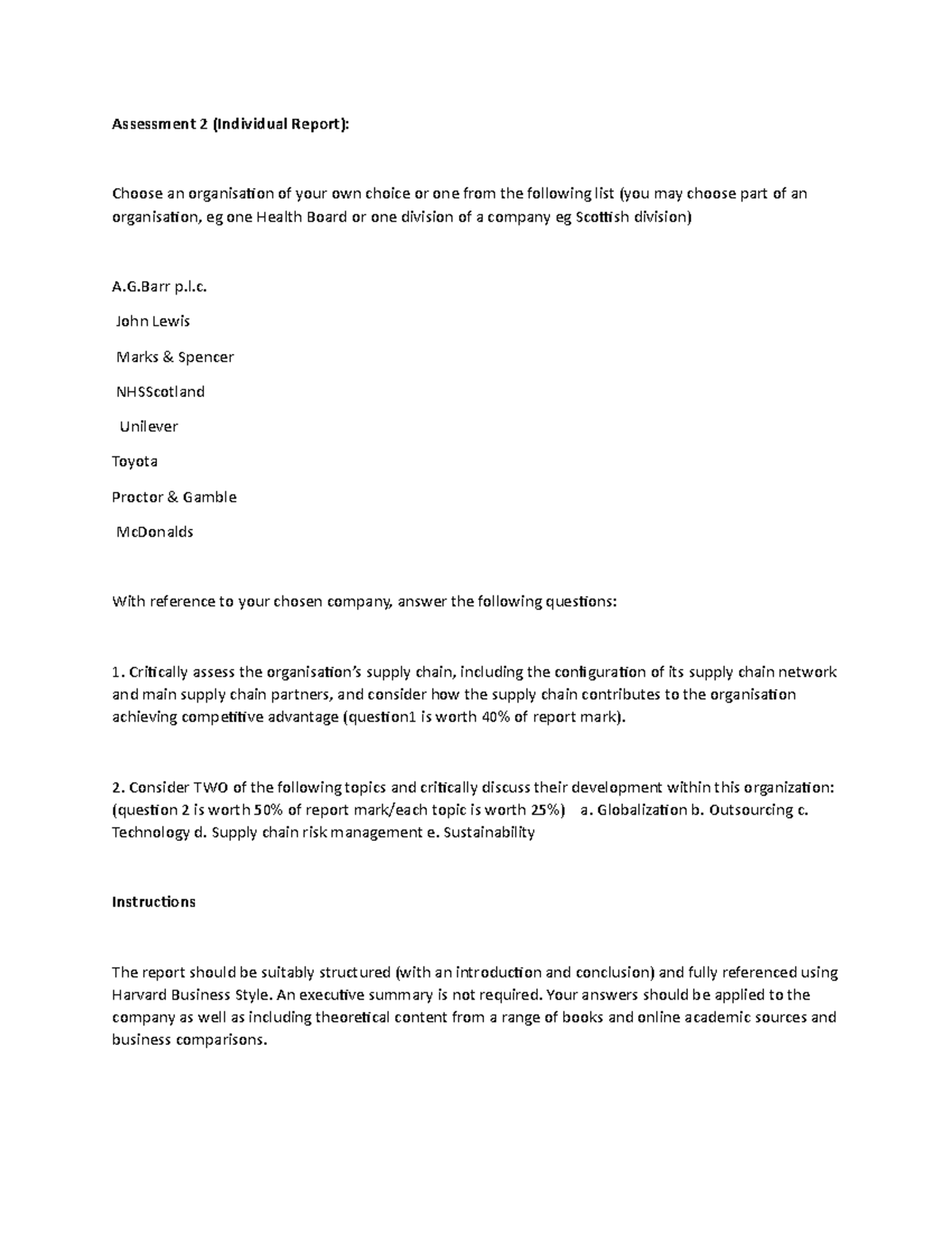 Individual report - Grade: B - Assessment 2 (Individual Report): Choose ...