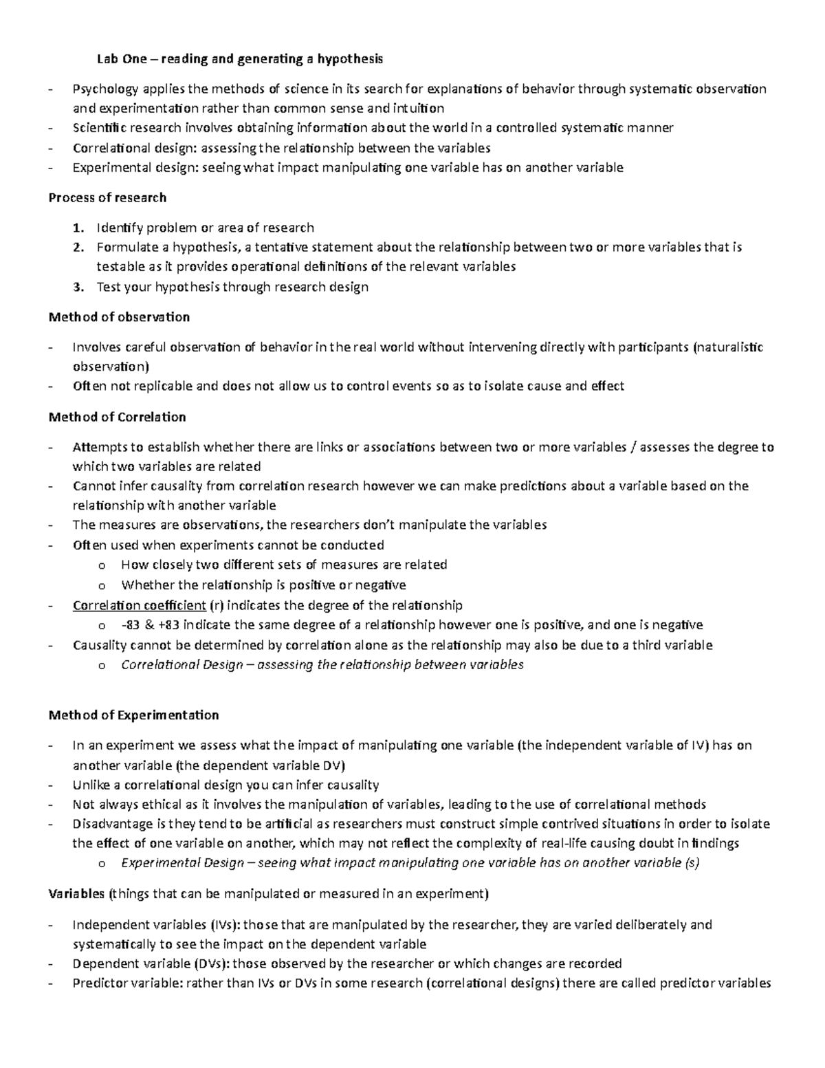 PSYC121 Interpreting reports notes Lab One reading and generating