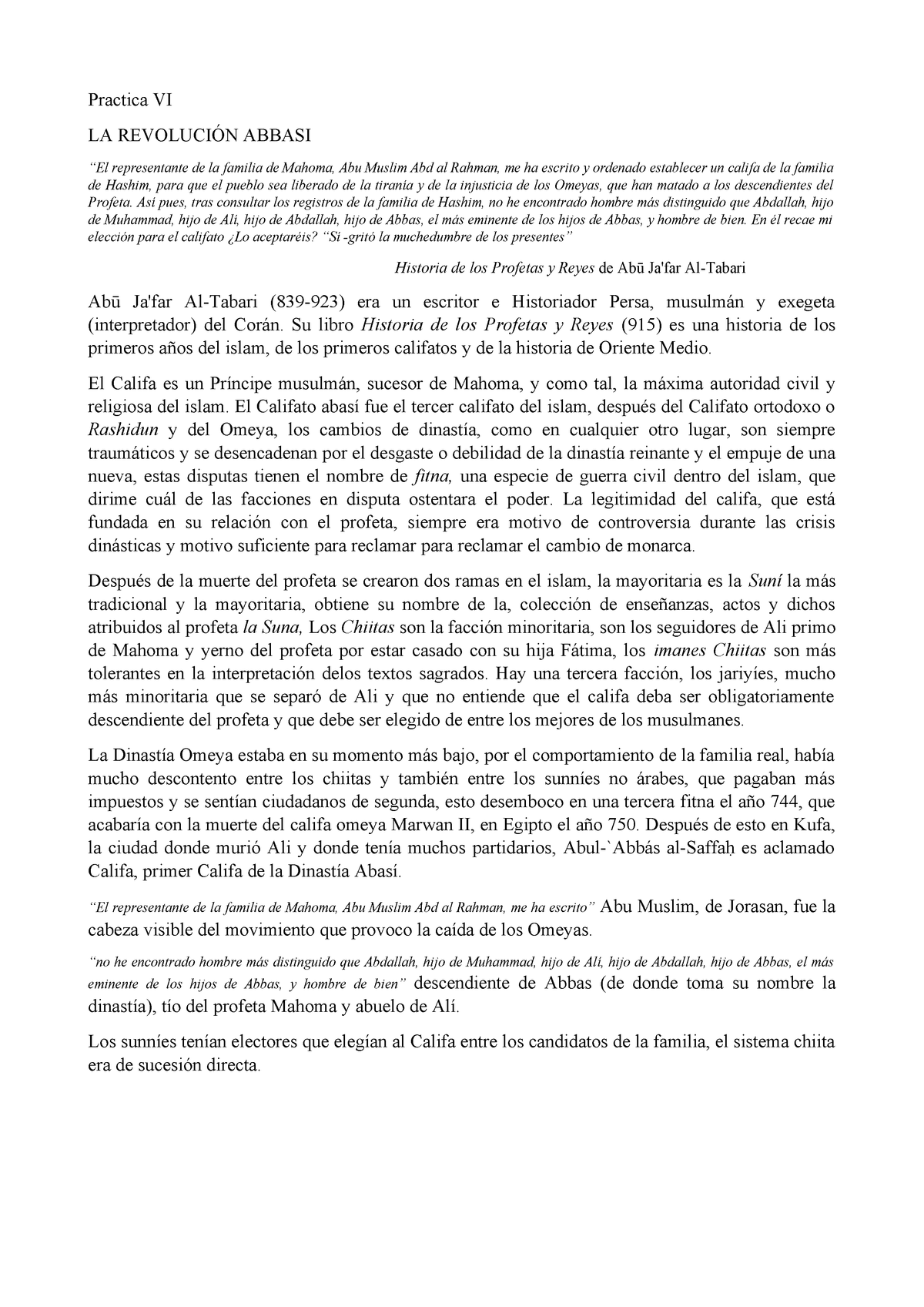 Practica La Revolucion Abasi Practica Vi La Revoluci Abbasi Representante De La Studocu