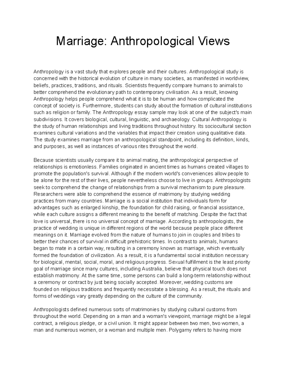 Marriage Anthropological Views Marriage Anthropological Views