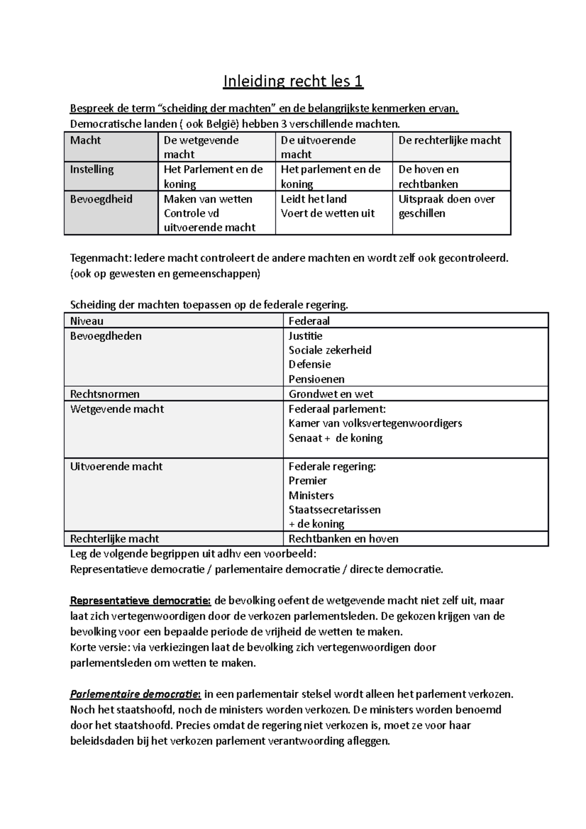 Samenvatting Les 2 Belangrijke Kenmerken Belgische Staat - Inleiding ...