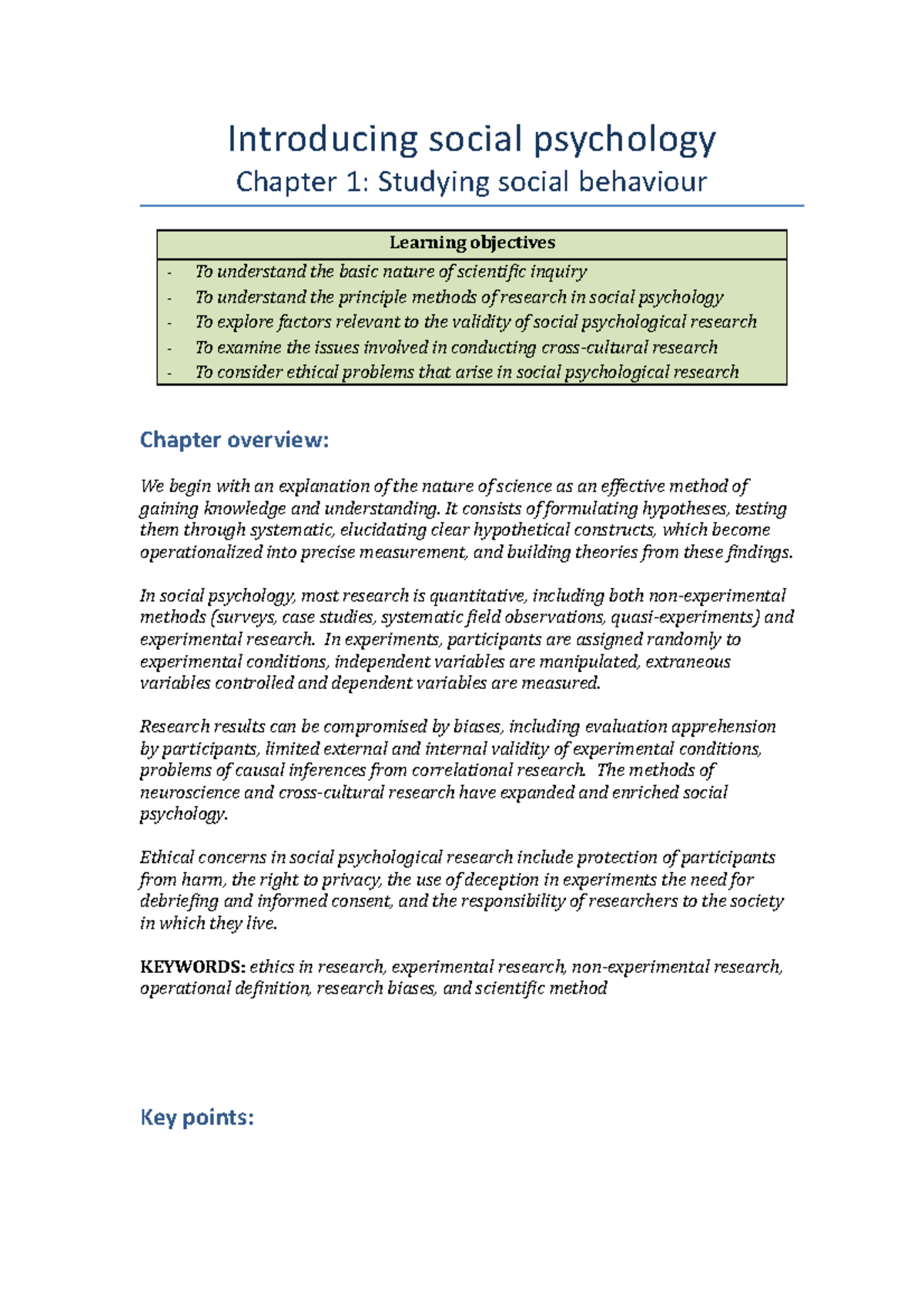 Notes Social Psychology - Introducing social psychology Chapter 1 ...