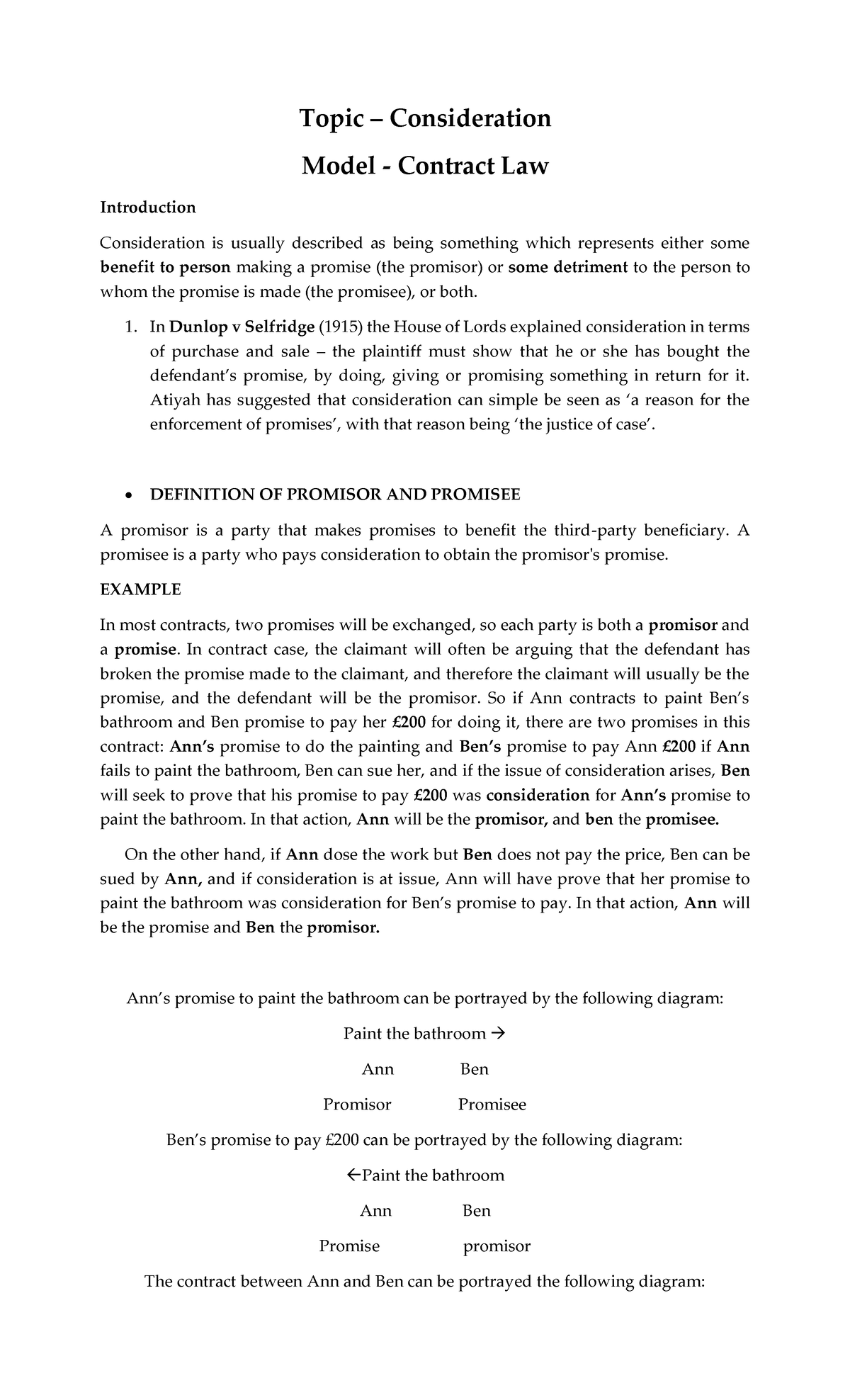 Notes Consideration - Topic – Consideration Model - Contract Law ...