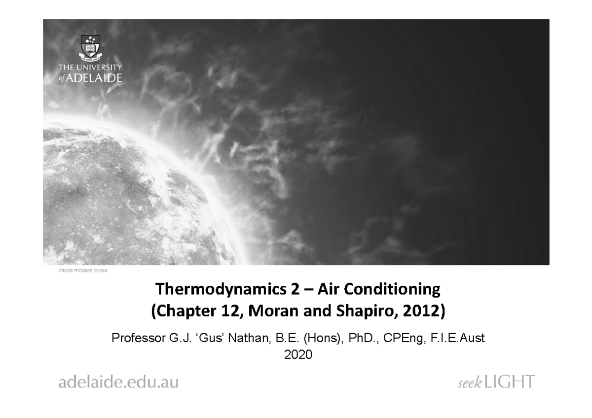 Week 10 Air Conditioning Lecture 1&2 Thermodynamics 2 Air
