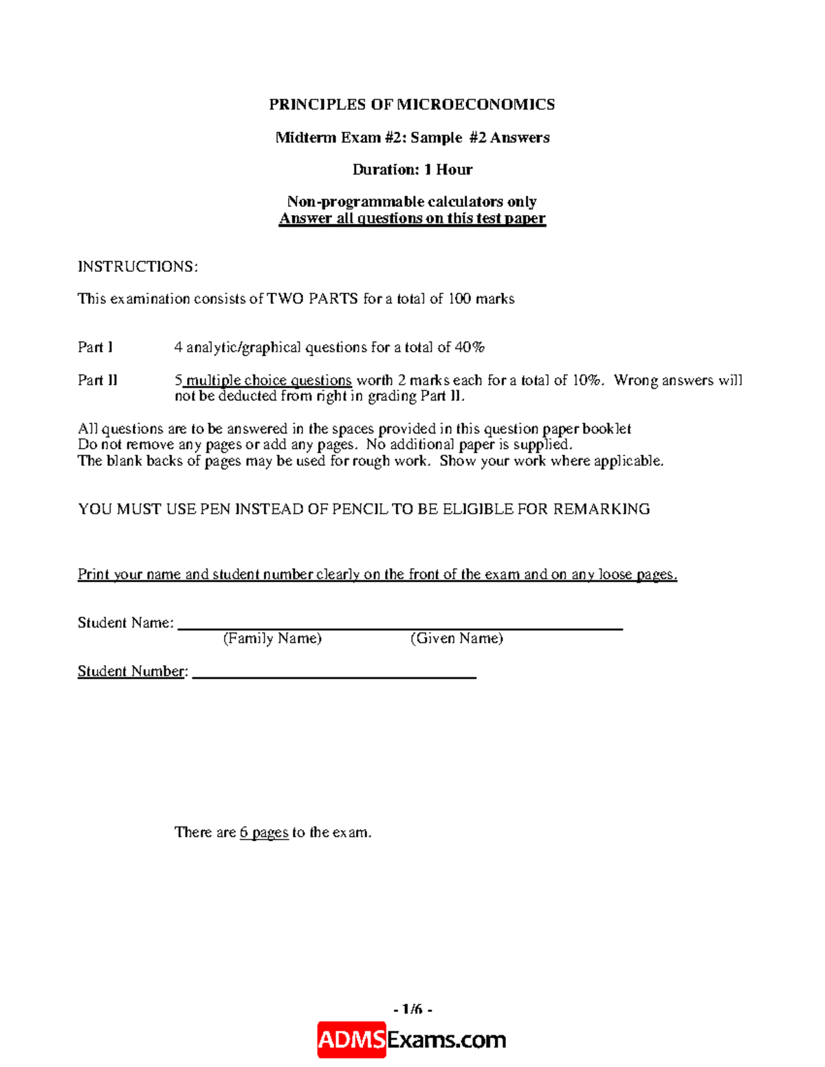 Exam 2015, questions and answers - PRINCIPLES OF MICROECONOMICS Midterm ...