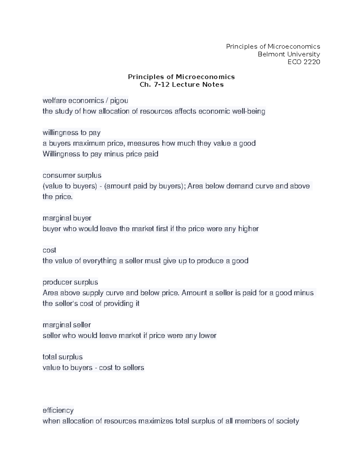 Principles of Microeconomics Ch. 7-12 Notes - Principles of ...
