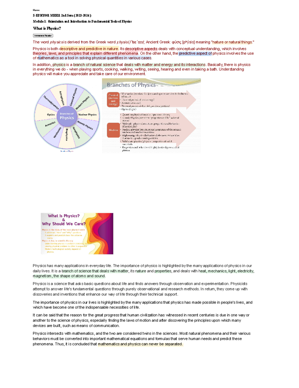 Physics-Module 1 - What is Physics? Immersive Reader The word Physics ...