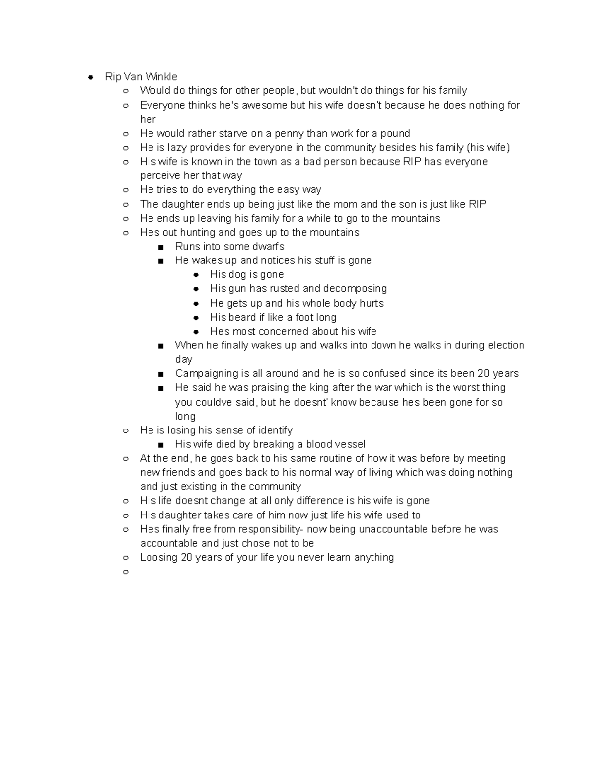 ENG 130 RIP VAN Winkle Notes - Rip Van Winkle Would do things for other ...