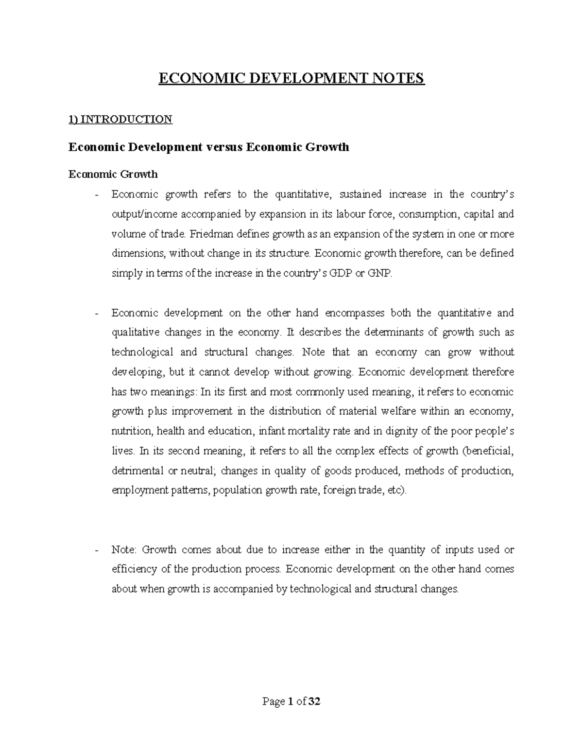 Economic Development Notes - ECONOMIC DEVELOPMENT NOTES 1) INTRODUCTION ...
