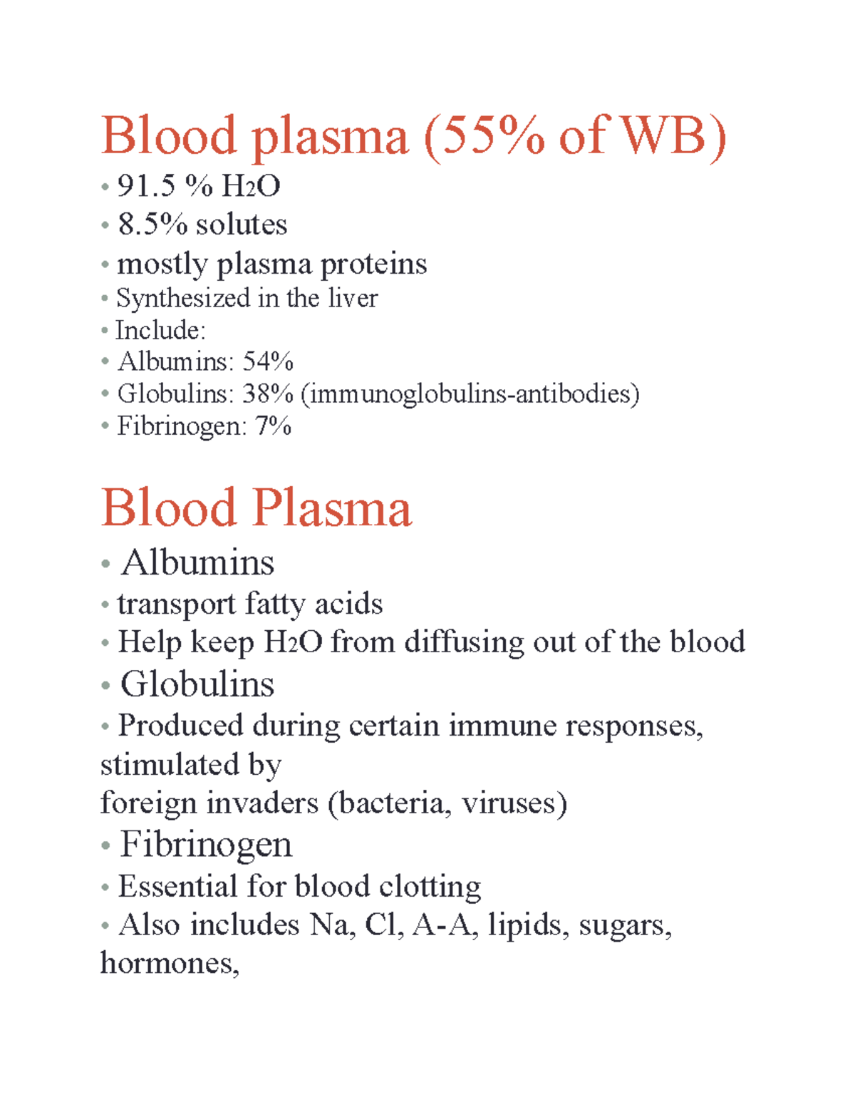 Blood plasma - .. Formed elements (45% of WB) • 99% red blood cells ...