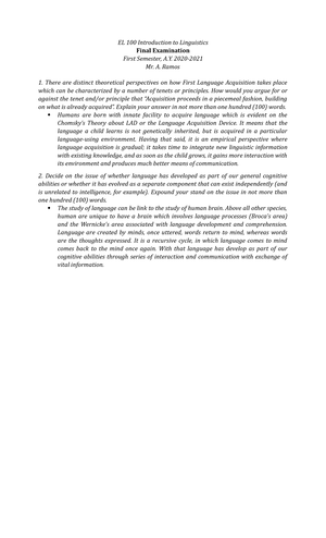ITL, Syntax - Lecture notes 4 - Introduction to Linguistics - PangSU ...