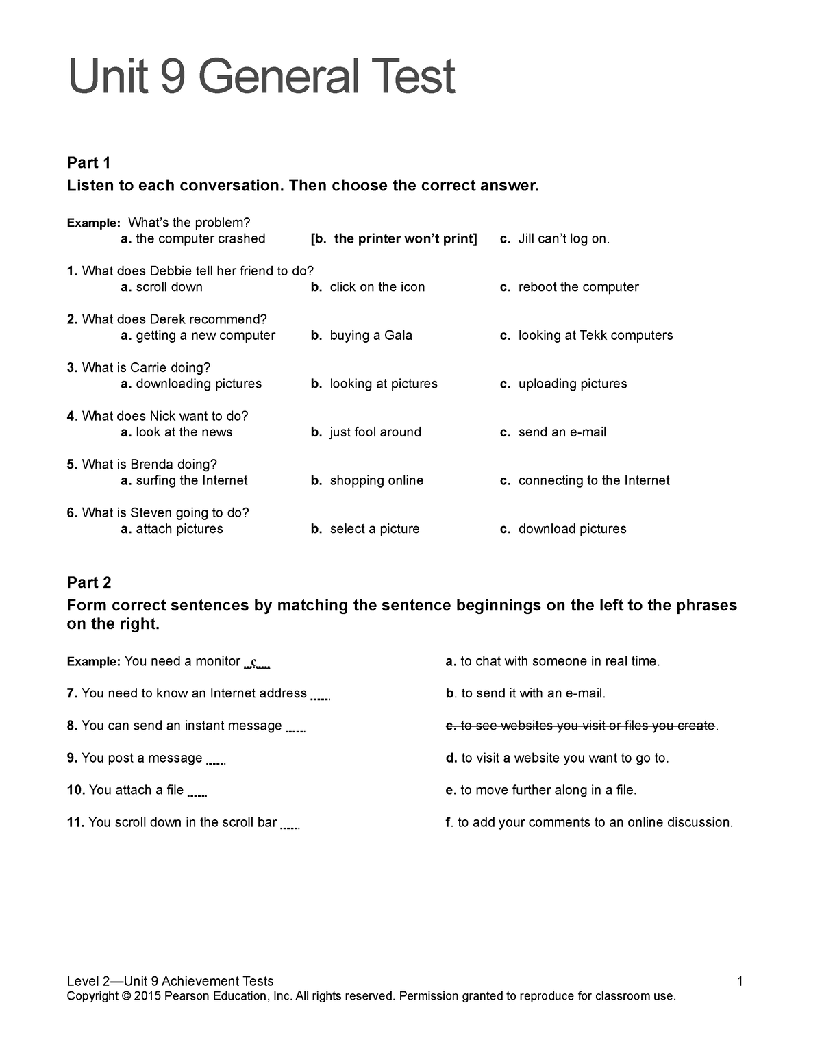 TN2 U9 Assessment Top notch 2 Level B1 Unit 9 General Test Part 1