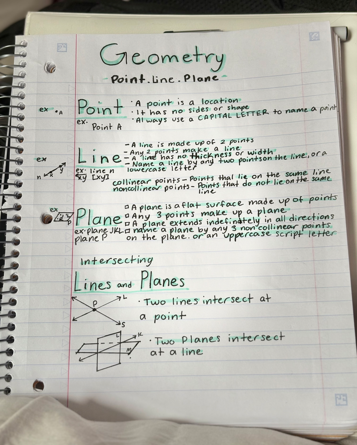 🫧Algebra class notes geometry review🫧 - point, line, and plane ...