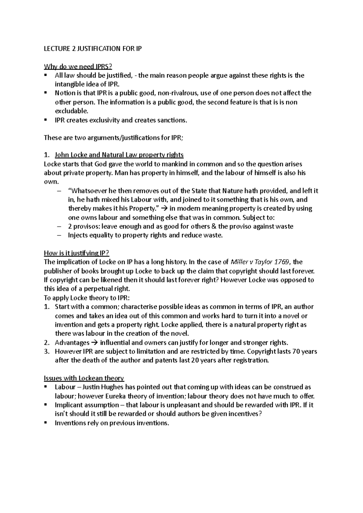Lecture 2 Justification FOR IP LECTURE 2 JUSTIFICATION FOR IP Why do