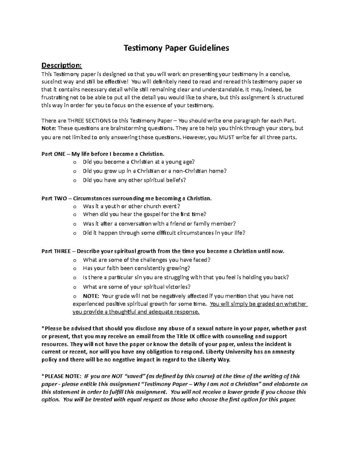 how to write testimony essay