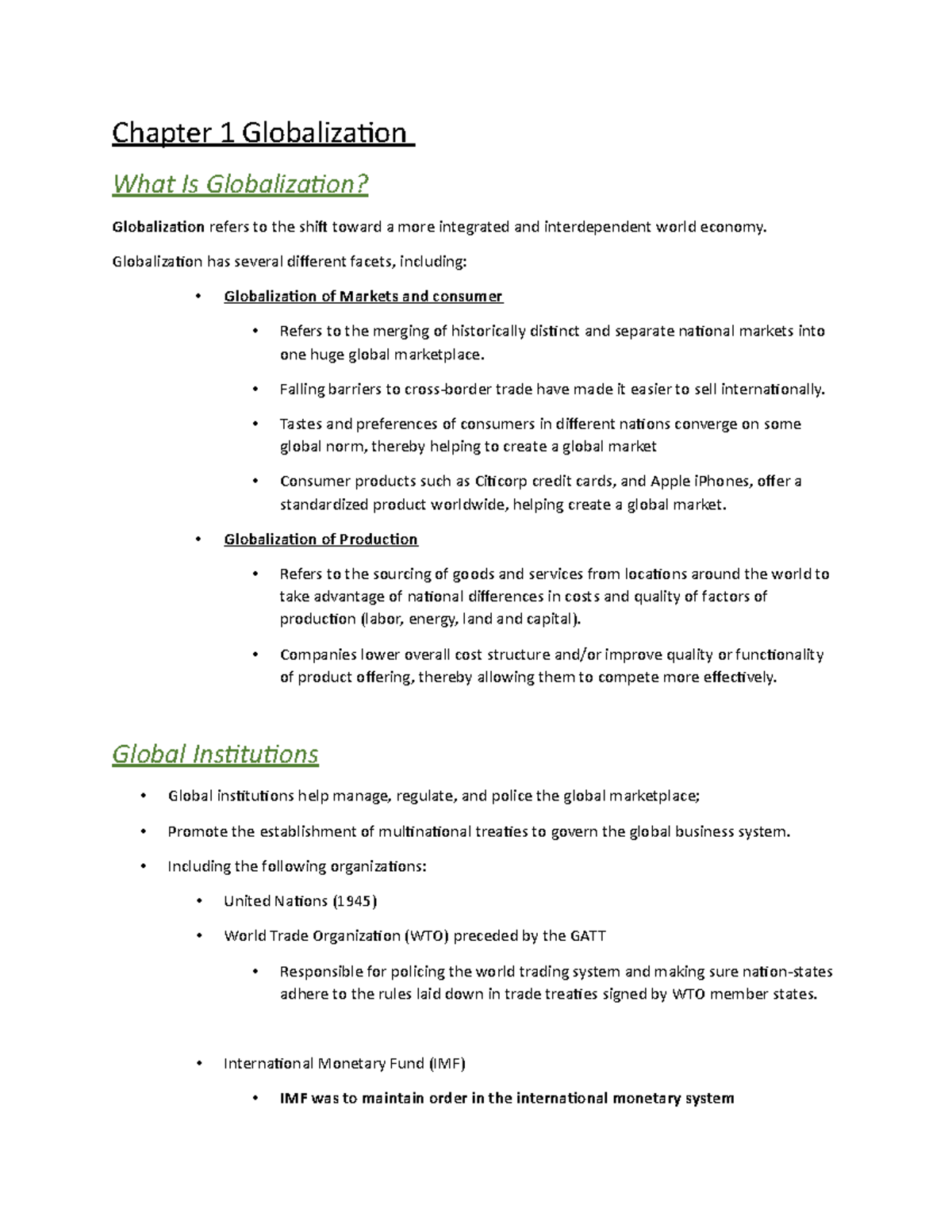 INBU 3301 Chapter 1 Globalization - Chapter 1 Globalization What Is ...