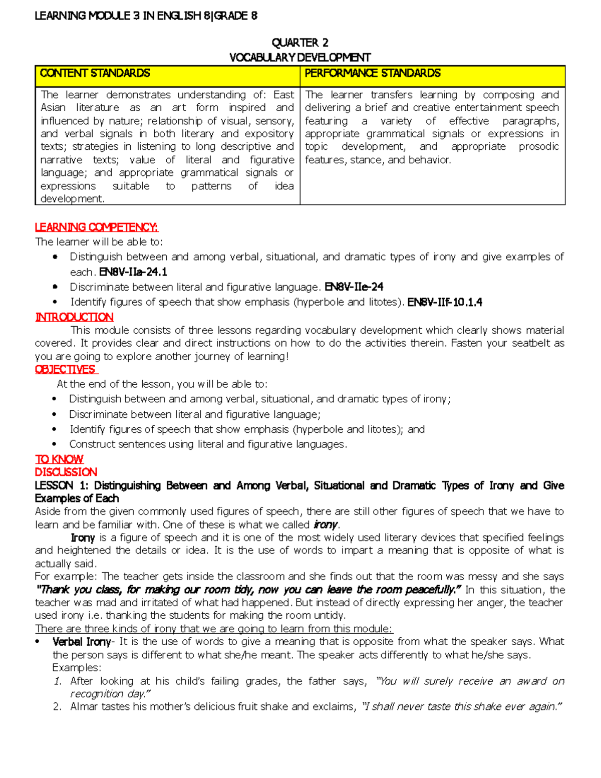 Grade 8 Q2 Weeks 56 good QUARTER 2 VOCABULARY DEVELOPMENT CONTENT