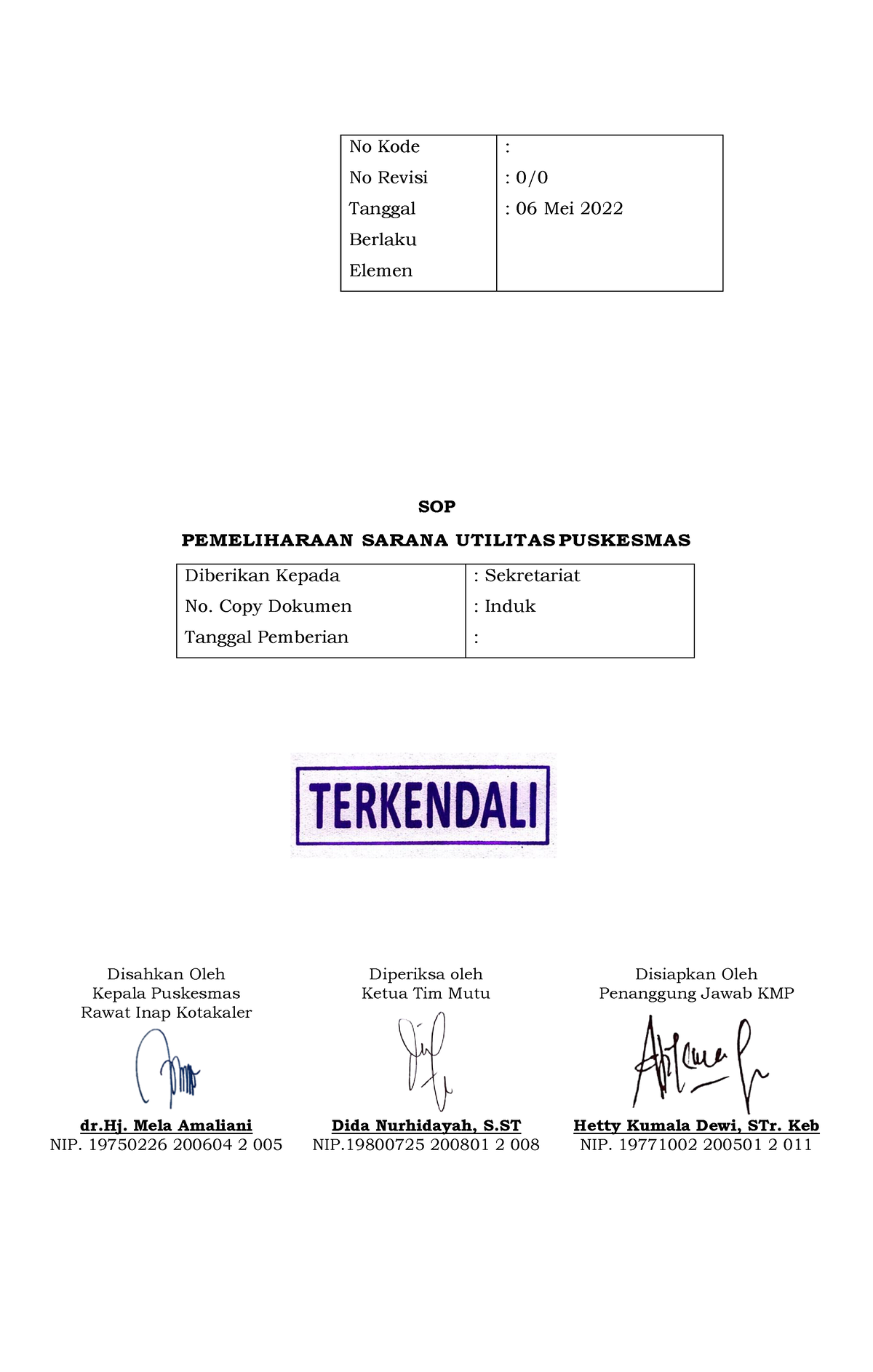 SOP Utilitas - Kesehatan Dan Keselamatan Kerija Dan Patient Safety ...