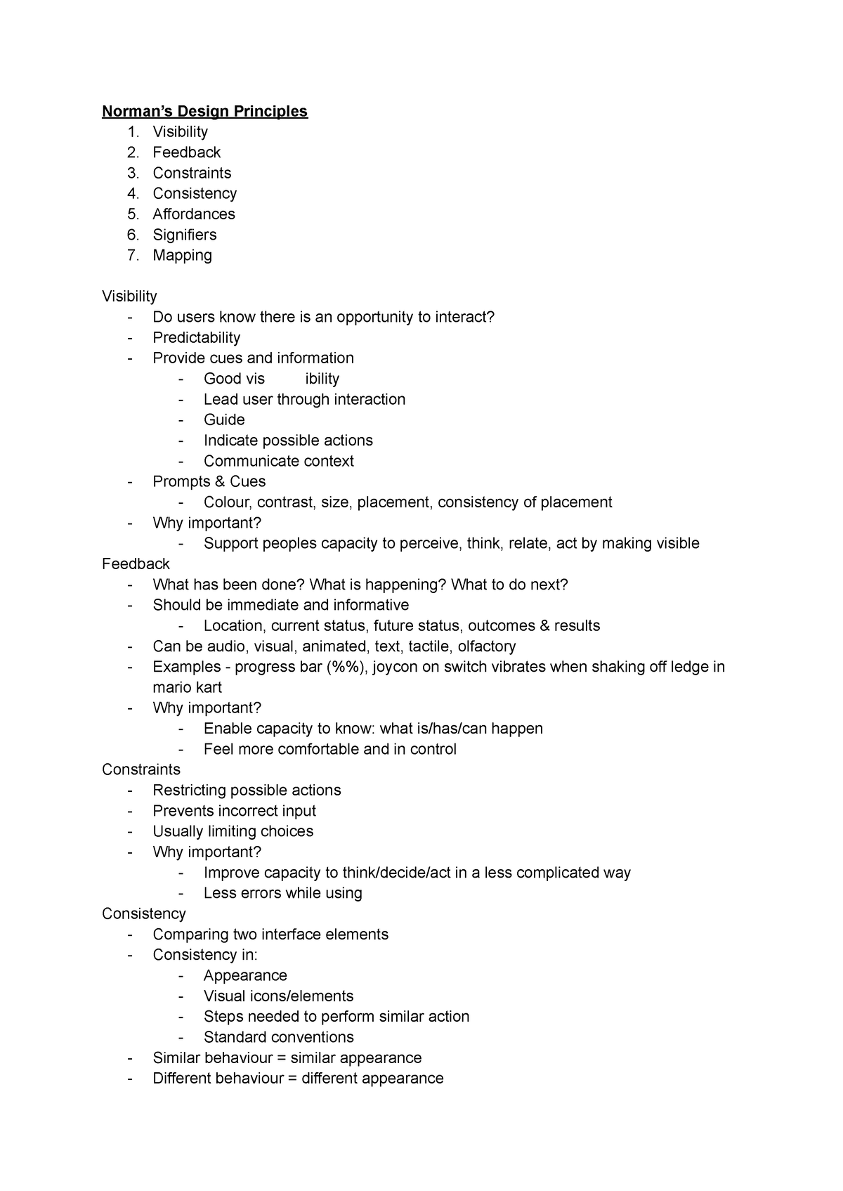 FID Lecture Notes - Norman’s Design Principles 1. Visibility 2 ...