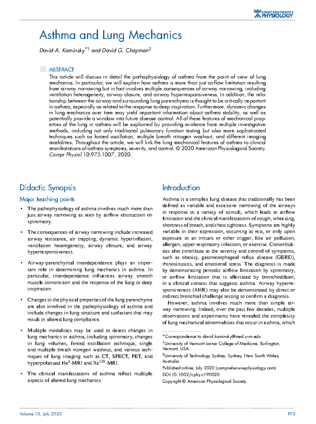 Asthma and Lung Mechanics - Asthma and Lung Mechanics David A. Kaminsky ...