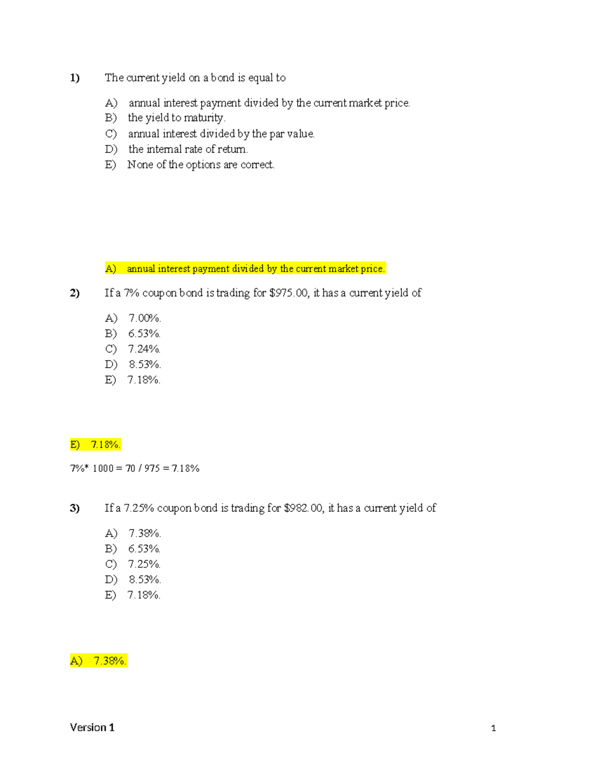 CH14 version 1 2 With Ans - 1) The current yield on a bond is equal to ...