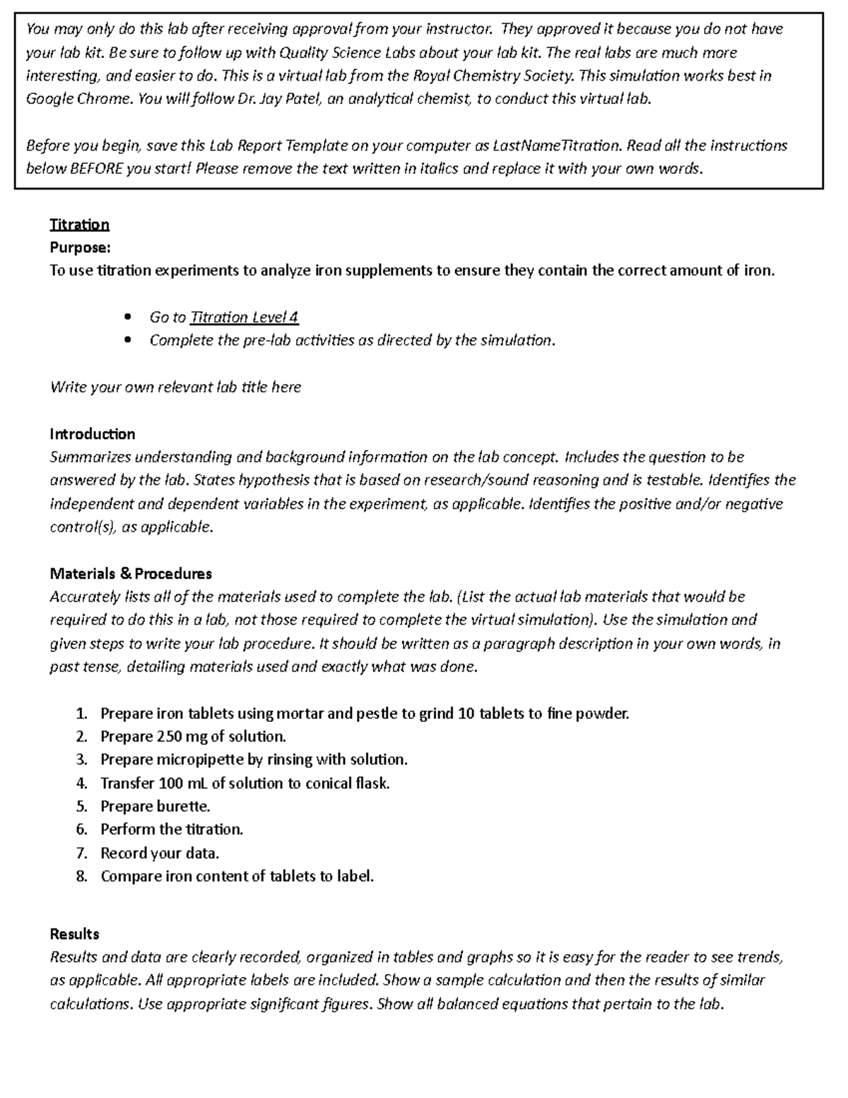 Titration AP Chem Lab Titration Purpose To use titration