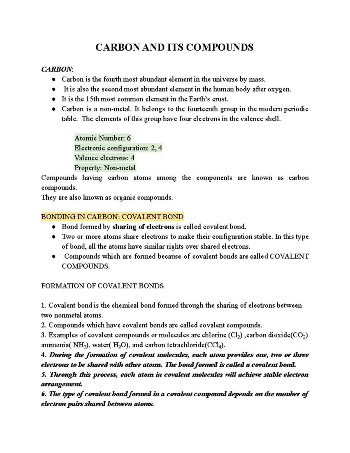 Carbon AND ITS Compounds CARBON AND ITS COMPOUNDS CARBON Carbon is