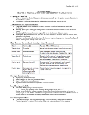 NURS10016- WEEK 7 - Lecture notes 7 - NURS10016- WEEK 7 CHAPTER 11-  PHYSICAL AND COGNITIVE - Studocu