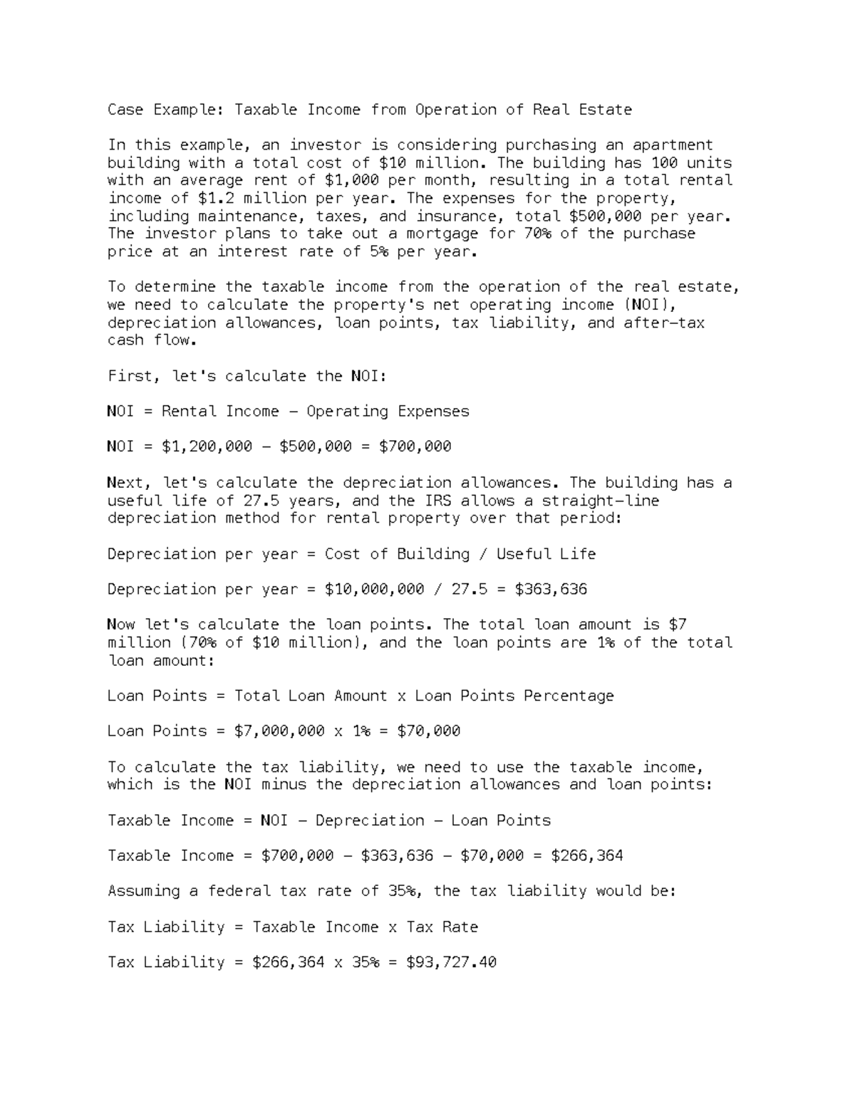 Taxation of Real Estate Case Example Taxable from