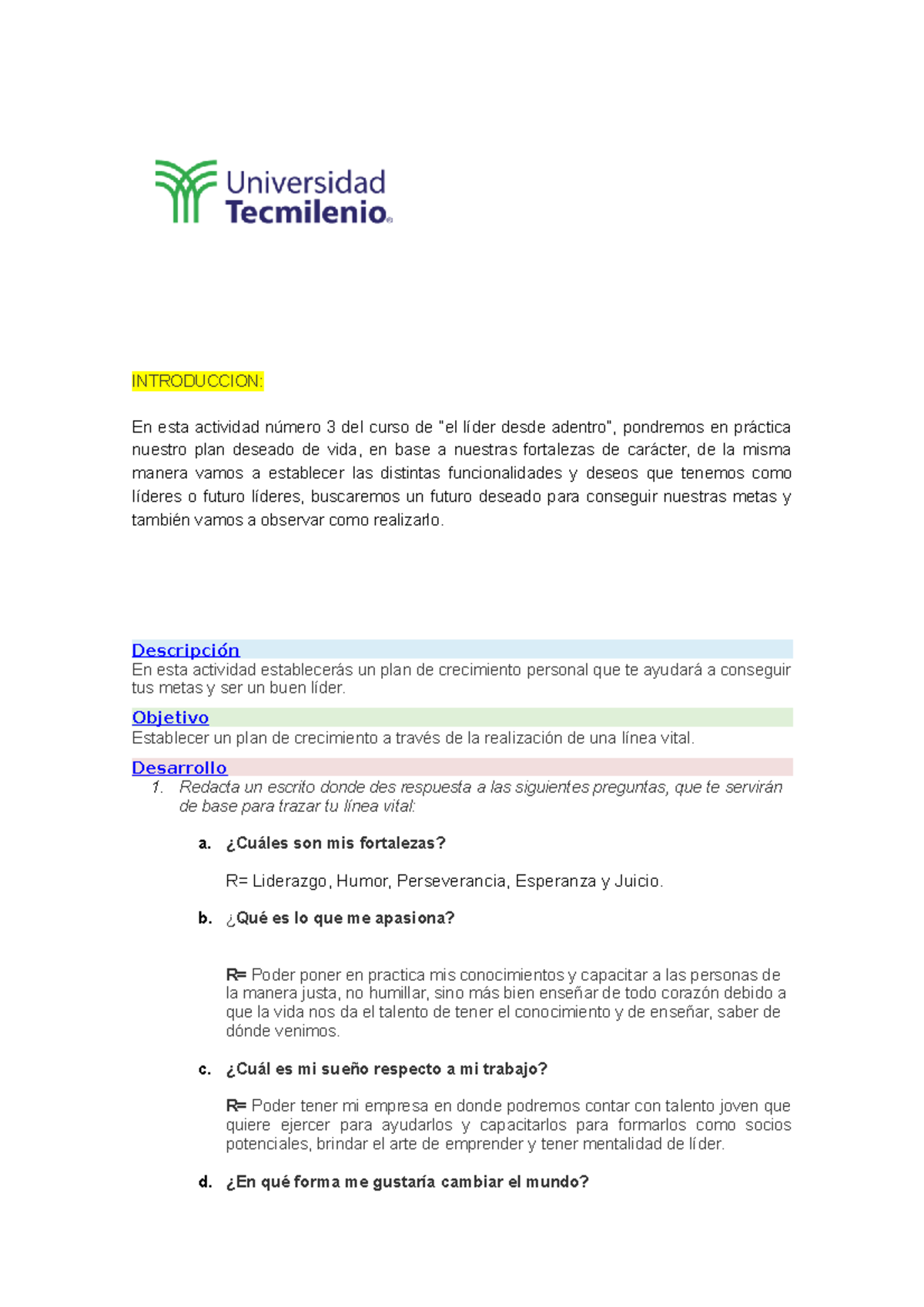 Actividad 3 EL Lider Desde Adentro activi - INTRODUCCION: En esta ...