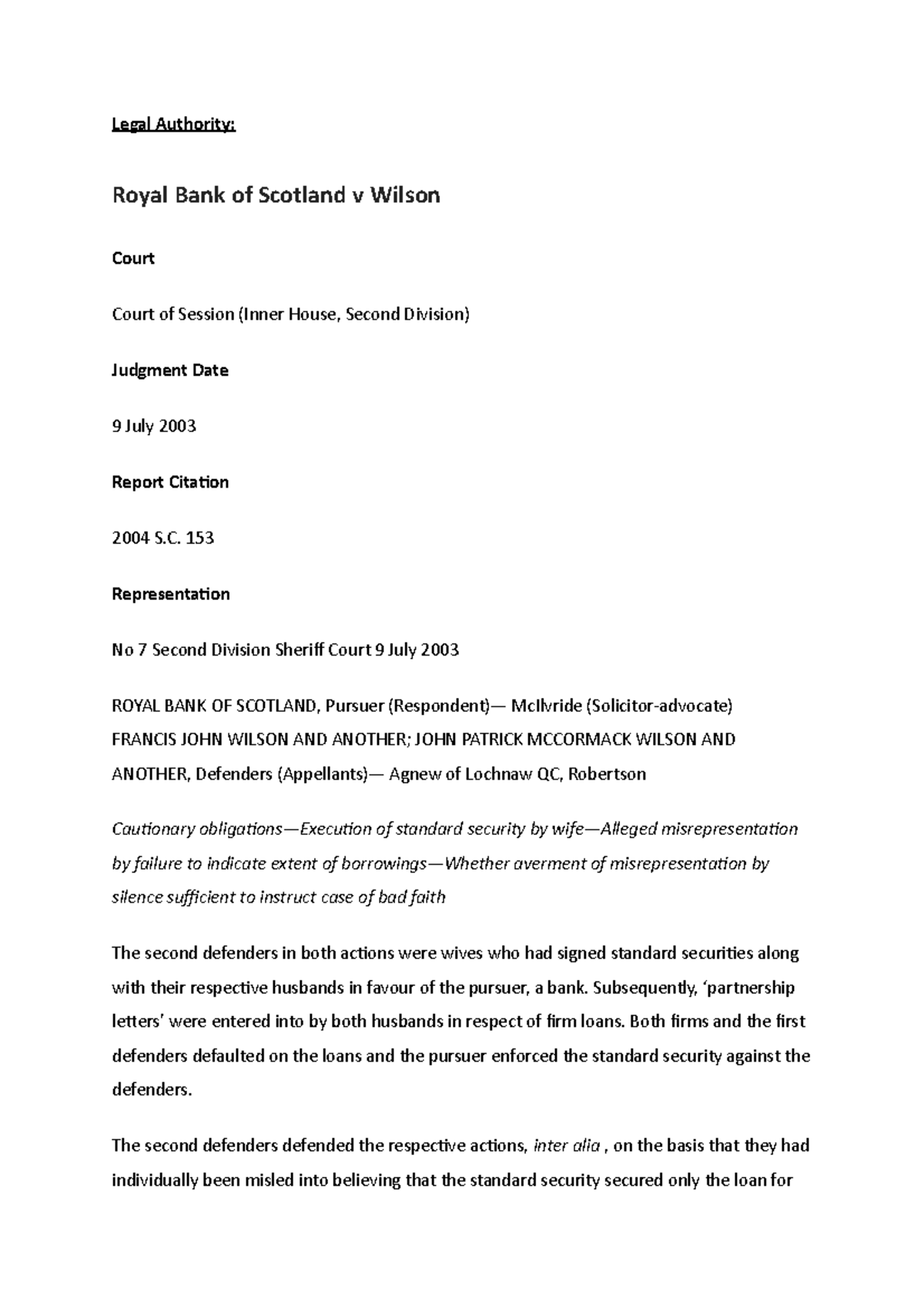 Legal Authority moot Problems 21/22 Legal Authority Royal Bank of