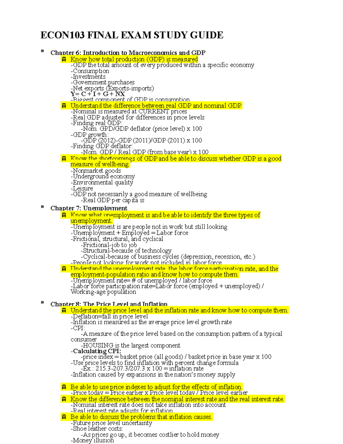 ECON103 Final EXAM Study Guide - ECON103 FINAL EXAM STUDY GUIDE Chapter ...