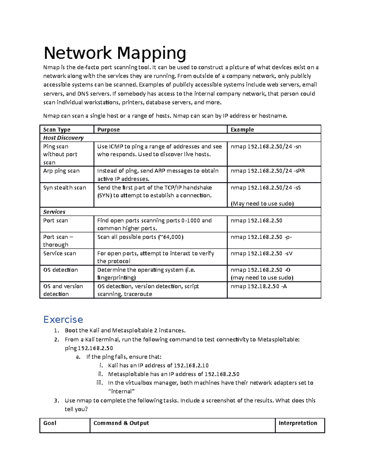 Nmap Instructions - Unit Notes. Took course with Professor Marquardson ...