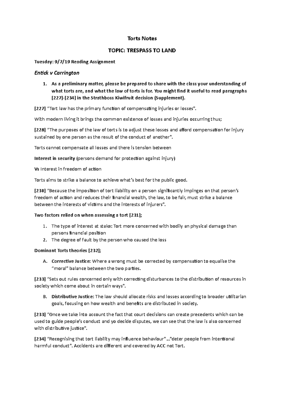 TORT 212 Notes - Week 1 - Lecture 1 - Trimester 1 - Torts Notes TOPIC ...