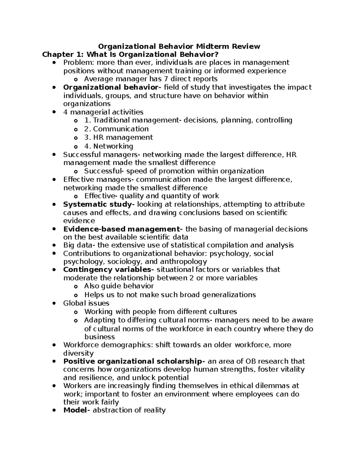 Test 1 Study Guide - Andrew Van Schaack - Organizational Behavior ...