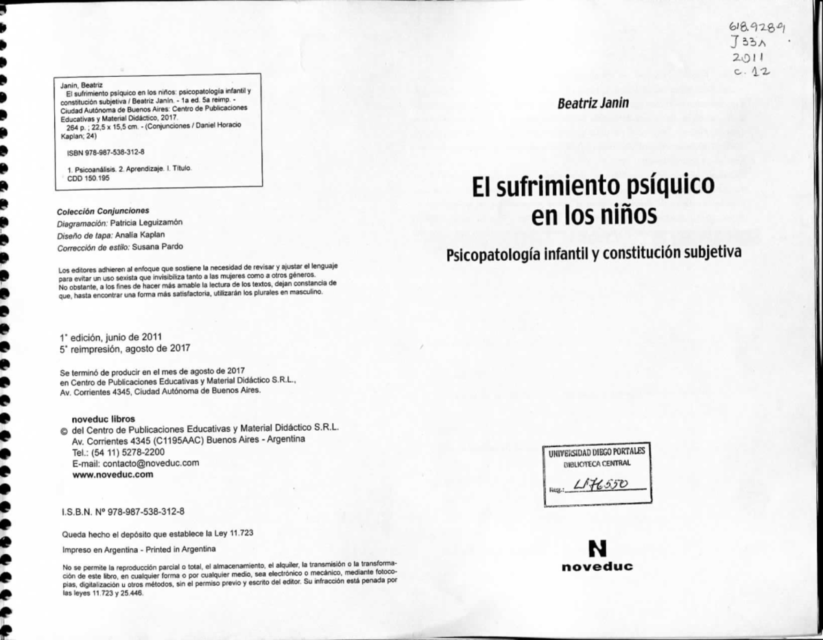 El Sufrimiento Psi Quico En Los Nin Os Psicopatologi A Infantil Y ...