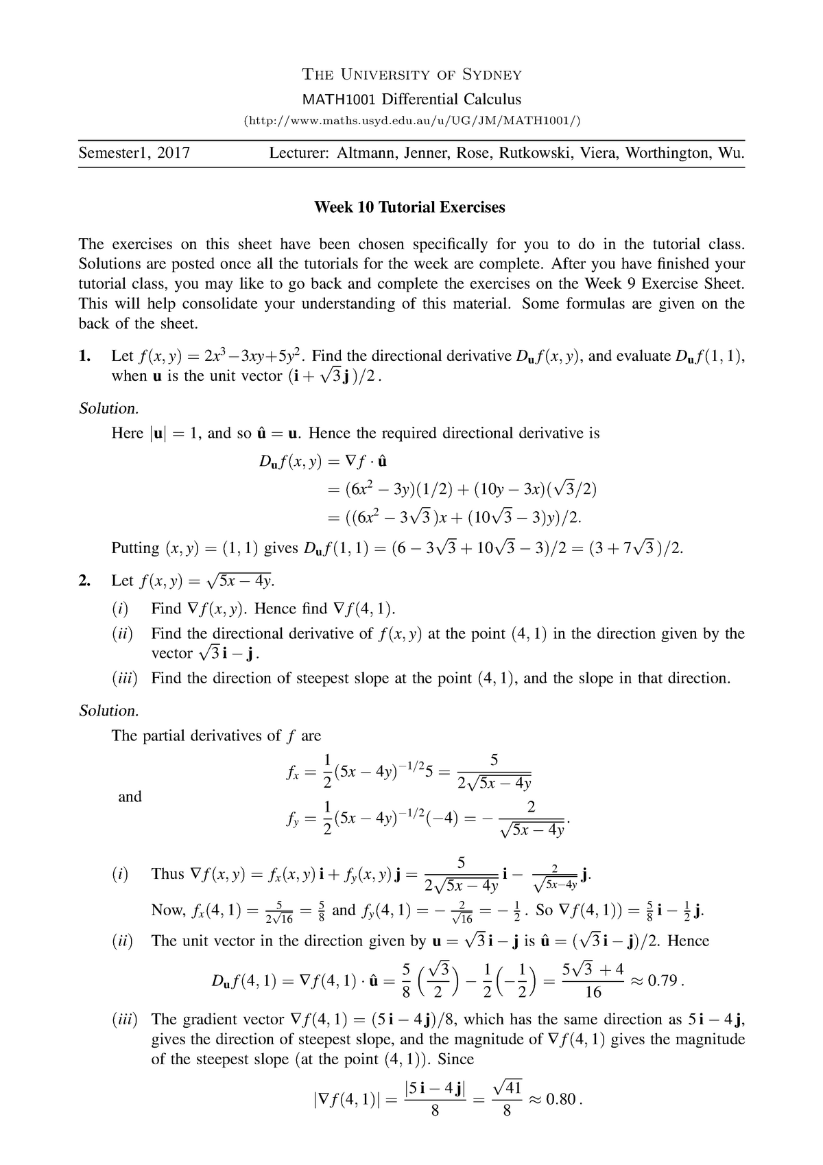 Math1001 Tutorial 10 Question And Solution Studocu